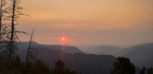 Smokey sunset over the mountains