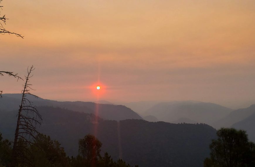 Smokey sunset over the mountains