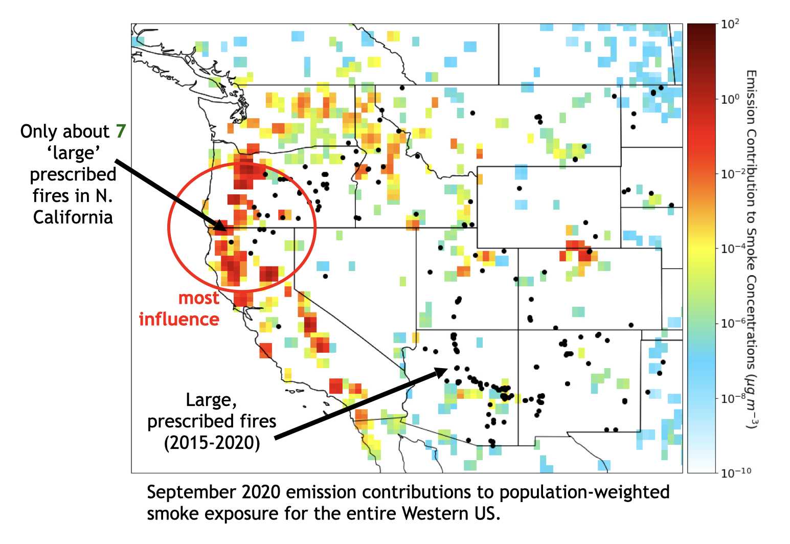 Map of the Western US showing places that contribute most to air quality emissions